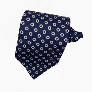 Vintage Giorgio Redaelli Navy & White Polka Dot 100% Silk Tie 60"x4" #381